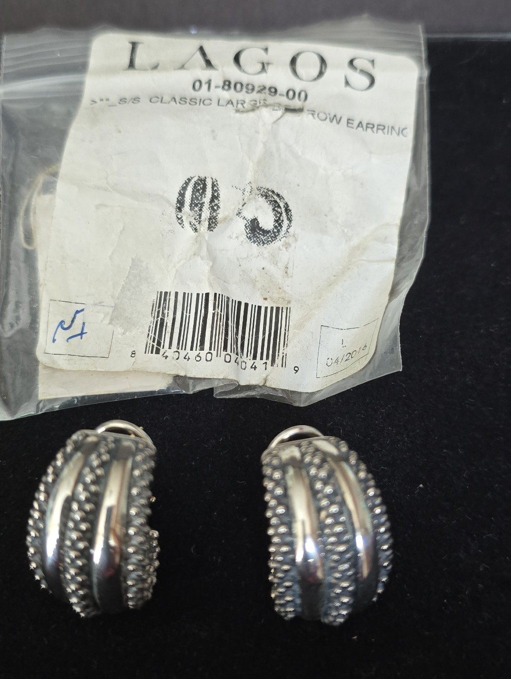 Authentic Vintage Lagos Sterling Silver Caviar Three-Row Hoop Earrings
